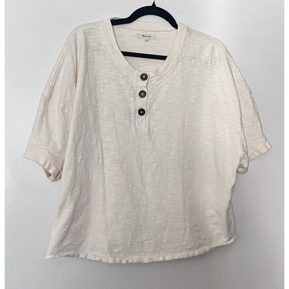 Madewell Cream Relaxed Henley Tee Womens XL Minimalist Casual Cotton Top